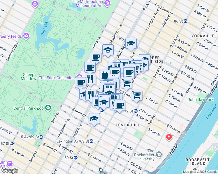 map of restaurants, bars, coffee shops, grocery stores, and more near in New York