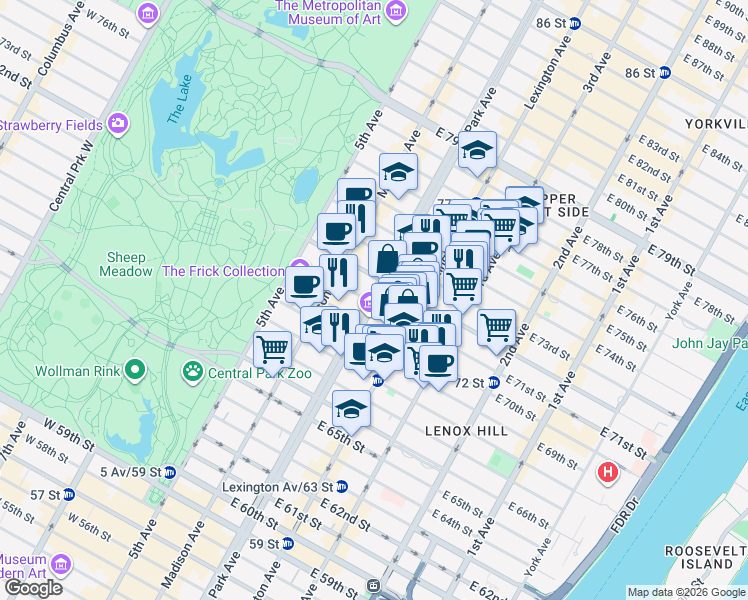map of restaurants, bars, coffee shops, grocery stores, and more near in New York