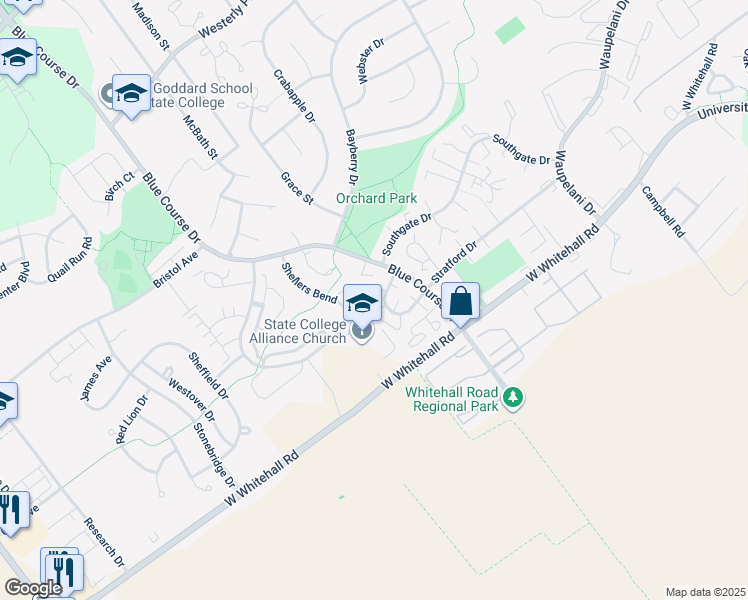 map of restaurants, bars, coffee shops, grocery stores, and more near 3144-3182 Shellers in State College