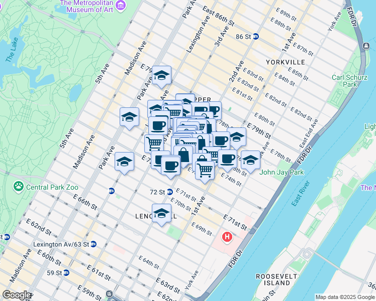 map of restaurants, bars, coffee shops, grocery stores, and more near in New York