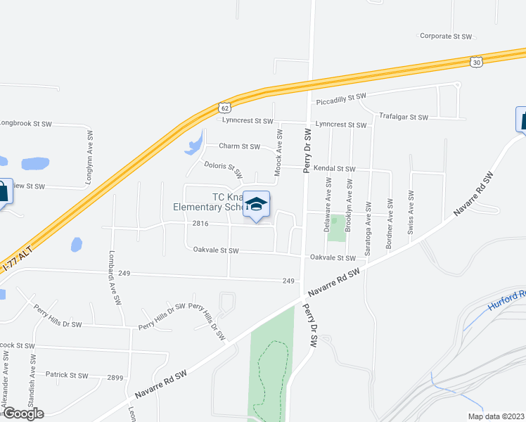 map of restaurants, bars, coffee shops, grocery stores, and more near 5151 Oakcliff Street Southwest in Canton