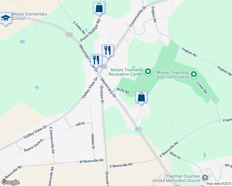 map of restaurants, bars, coffee shops, grocery stores, and more near 584 Monocacy Drive in Bath