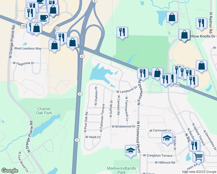 map of restaurants, bars, coffee shops, grocery stores, and more near 4609 West Lynnhurst Drive in Peoria