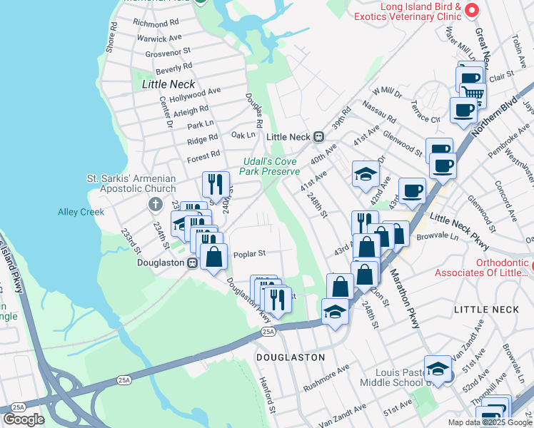 map of restaurants, bars, coffee shops, grocery stores, and more near 98 Stuart Lane in Queens