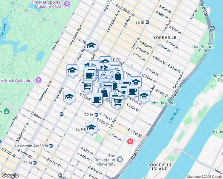 map of restaurants, bars, coffee shops, grocery stores, and more near in New York