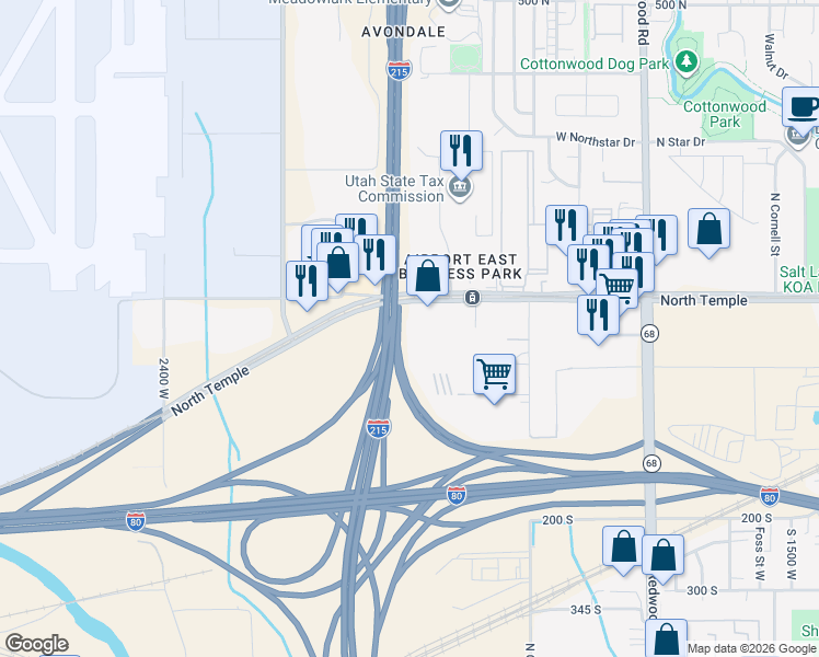 map of restaurants, bars, coffee shops, grocery stores, and more near 1975 West North Temple in Salt Lake City