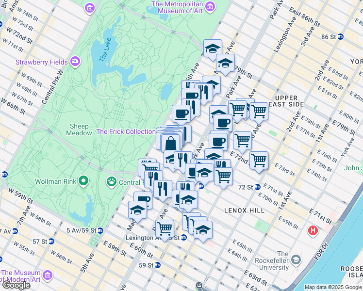 map of restaurants, bars, coffee shops, grocery stores, and more near in New York