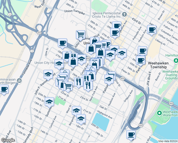 map of restaurants, bars, coffee shops, grocery stores, and more near 533 County Road 672 in Union City