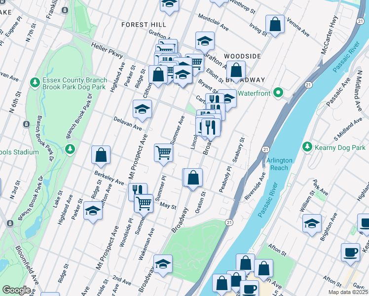 map of restaurants, bars, coffee shops, grocery stores, and more near 38 Carmella Court in Newark