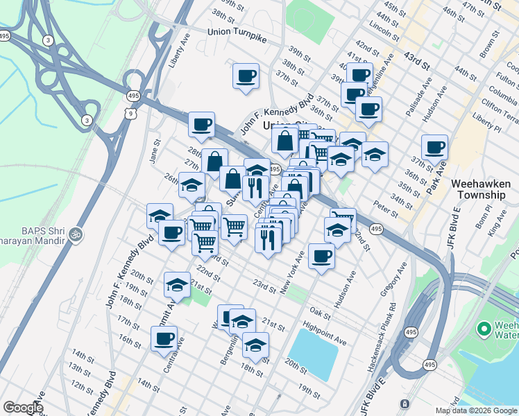 map of restaurants, bars, coffee shops, grocery stores, and more near 529 County Road 672 in Union City