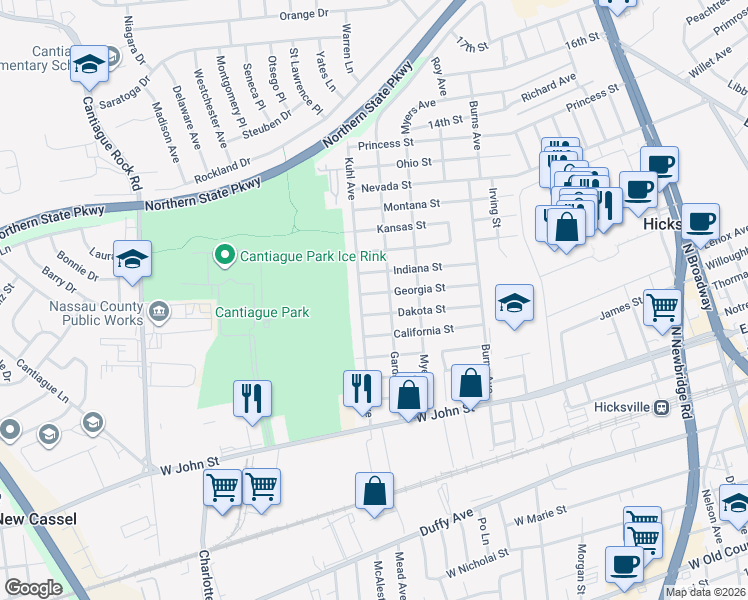 map of restaurants, bars, coffee shops, grocery stores, and more near 49 Gardner Avenue in Hicksville