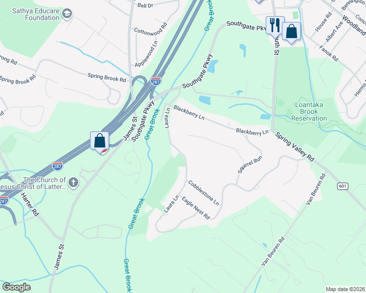 map of restaurants, bars, coffee shops, grocery stores, and more near 17 Laura Lane in Morristown