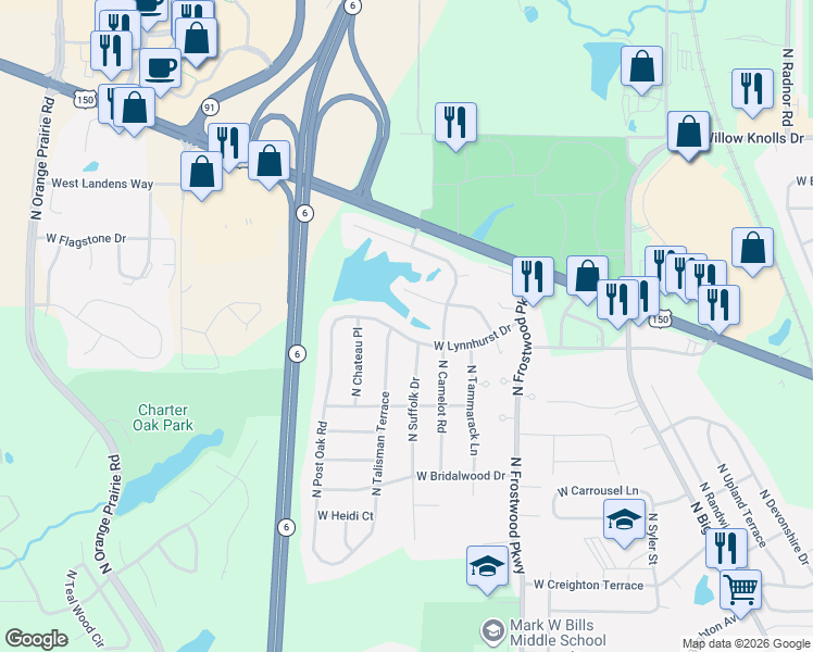map of restaurants, bars, coffee shops, grocery stores, and more near 4609 West Lynnhurst Drive in Peoria