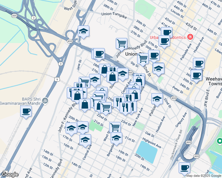 map of restaurants, bars, coffee shops, grocery stores, and more near 2600 Summit Avenue in Union City