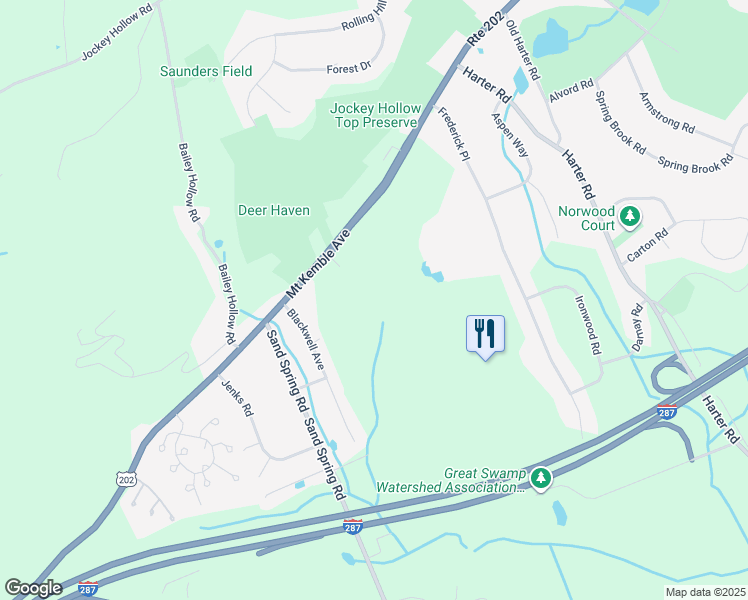 map of restaurants, bars, coffee shops, grocery stores, and more near 412 Mount Kemble Avenue in Morristown