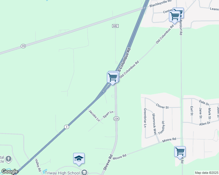 map of restaurants, bars, coffee shops, grocery stores, and more near 2189 Shreve Road in Wooster