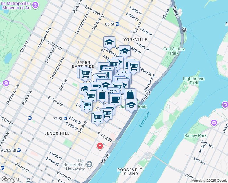 map of restaurants, bars, coffee shops, grocery stores, and more near in New York