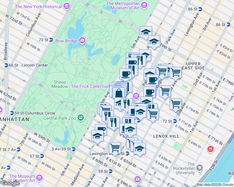map of restaurants, bars, coffee shops, grocery stores, and more near in New York