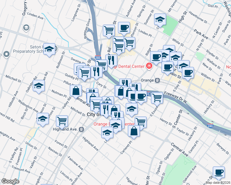 map of restaurants, bars, coffee shops, grocery stores, and more near 485 Codner Street in City of Orange
