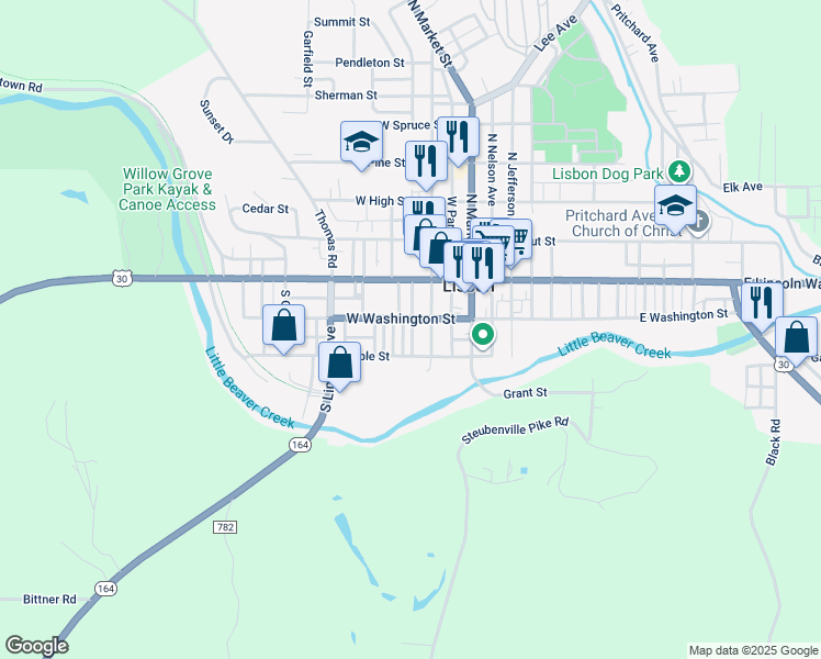 map of restaurants, bars, coffee shops, grocery stores, and more near 221 Maple Street in Lisbon