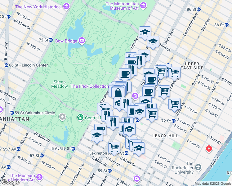 map of restaurants, bars, coffee shops, grocery stores, and more near in New York