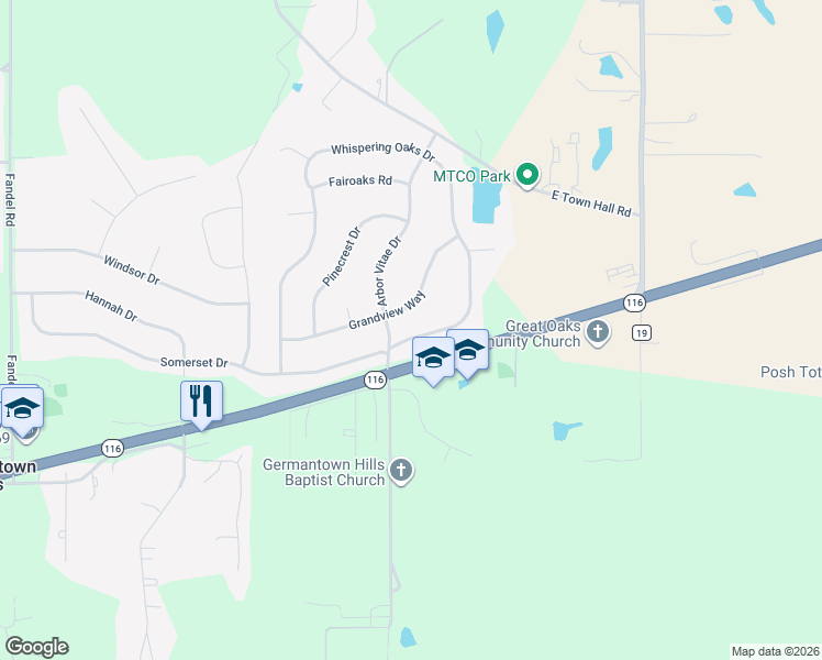 map of restaurants, bars, coffee shops, grocery stores, and more near 347 Whispering Oaks Drive in Germantown Hills