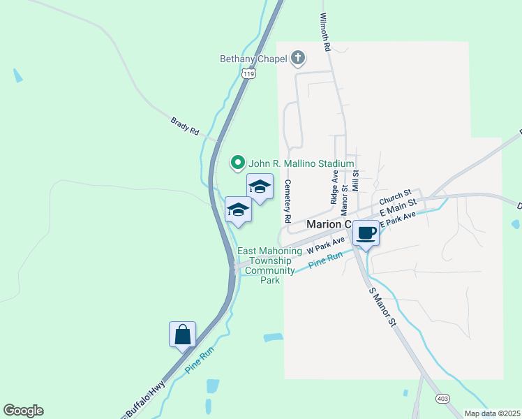 map of restaurants, bars, coffee shops, grocery stores, and more near 22810 Pennsylvania 403 in Marion Center