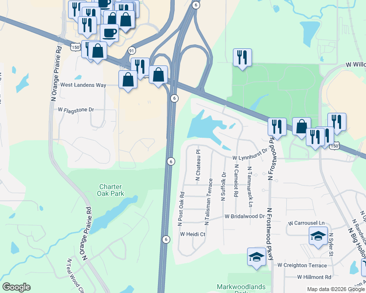 map of restaurants, bars, coffee shops, grocery stores, and more near 4811 W Lynnhurst Dr in Peoria