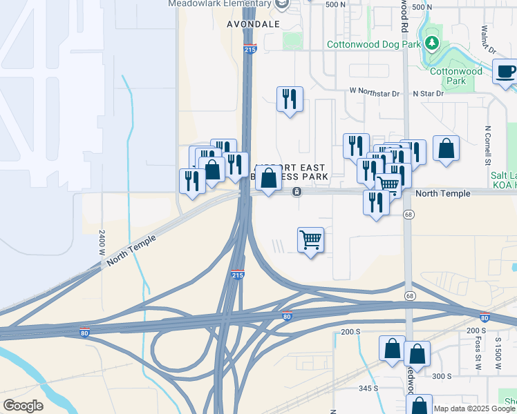 map of restaurants, bars, coffee shops, grocery stores, and more near 1999 West North Temple Street in Salt Lake City
