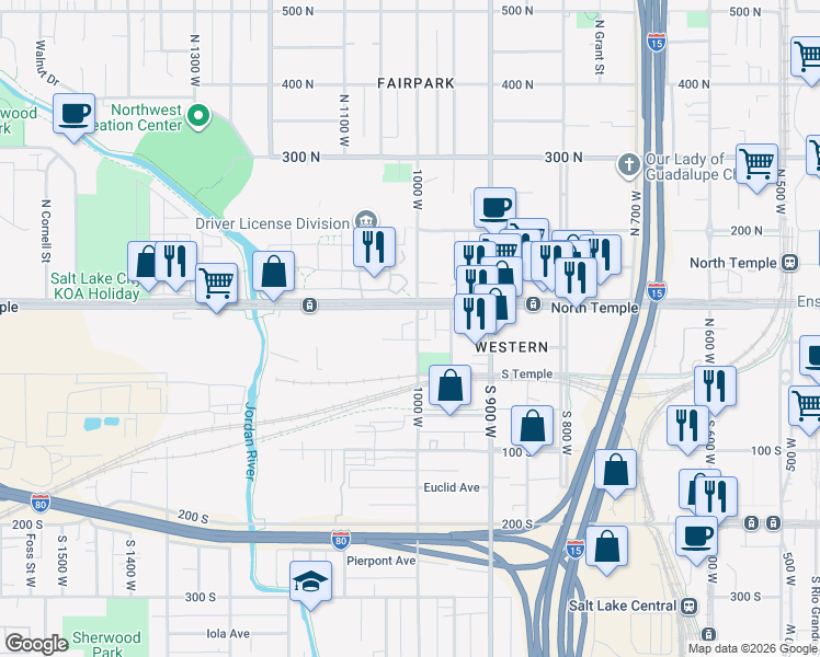 map of restaurants, bars, coffee shops, grocery stores, and more near in Salt Lake City