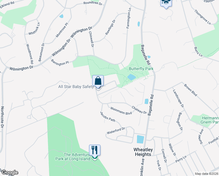 map of restaurants, bars, coffee shops, grocery stores, and more near 19 Kallenberger Drive in Melville