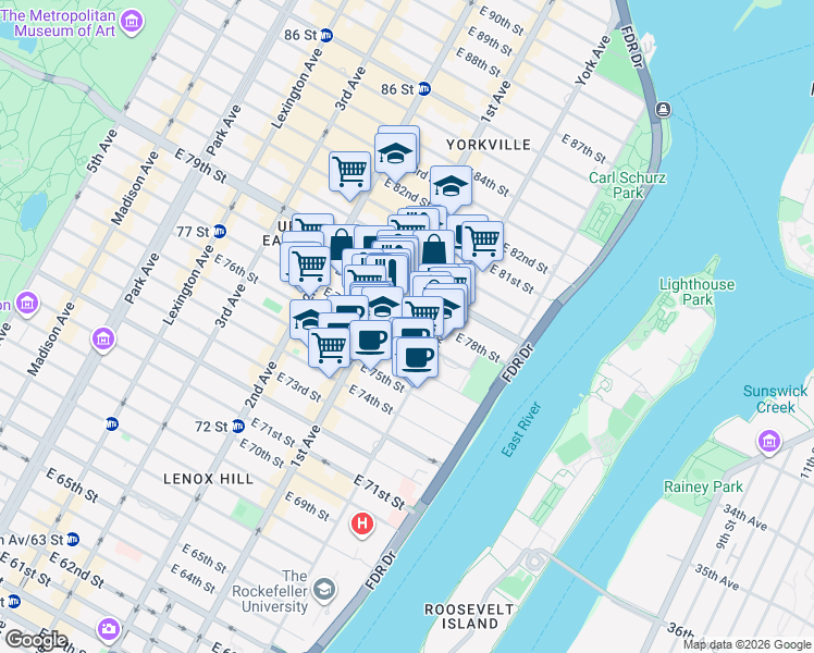 map of restaurants, bars, coffee shops, grocery stores, and more near in New York