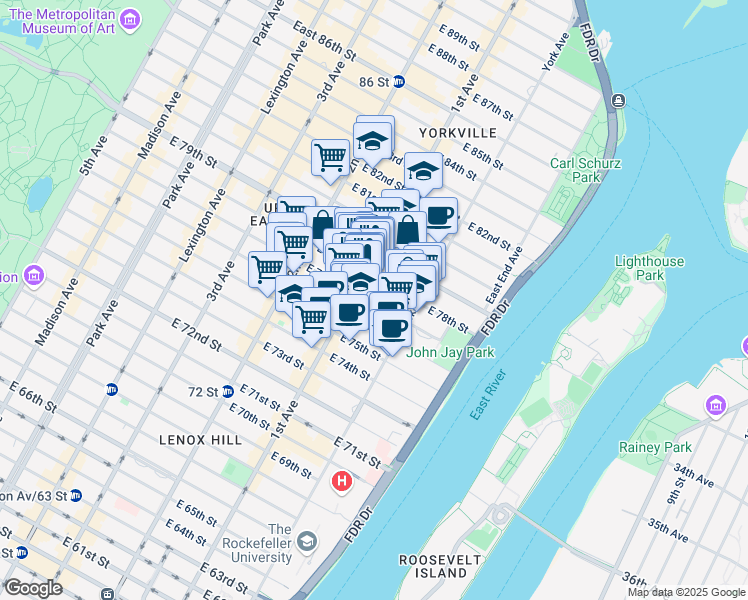 map of restaurants, bars, coffee shops, grocery stores, and more near in New York