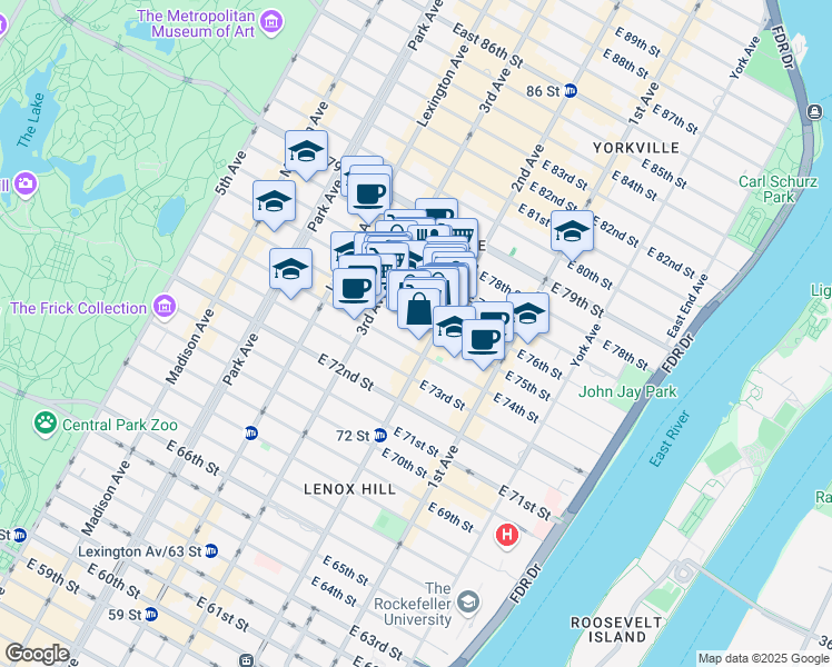 map of restaurants, bars, coffee shops, grocery stores, and more near in New York