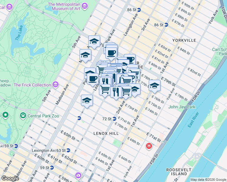 map of restaurants, bars, coffee shops, grocery stores, and more near in New York