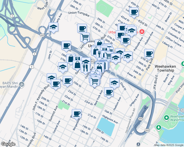 map of restaurants, bars, coffee shops, grocery stores, and more near 701 29th Street in Union City