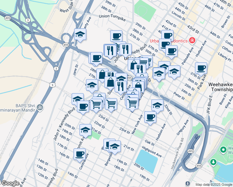 map of restaurants, bars, coffee shops, grocery stores, and more near 2714 Summit Avenue in Union City
