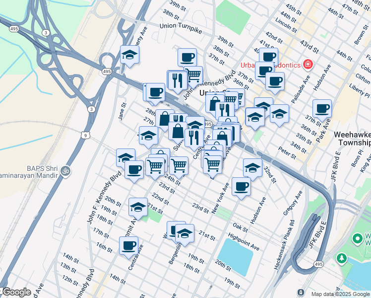 map of restaurants, bars, coffee shops, grocery stores, and more near 2714 Summit Avenue in Union City