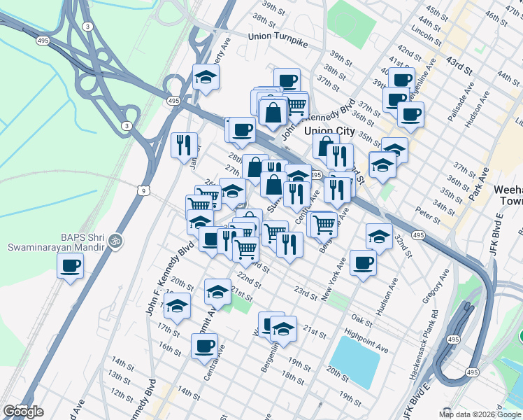 map of restaurants, bars, coffee shops, grocery stores, and more near 821 County Road 672 in Union City