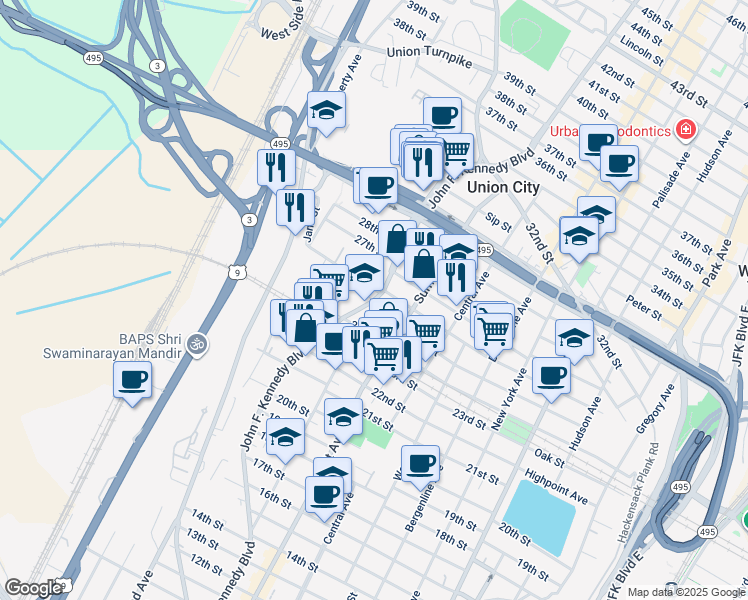 map of restaurants, bars, coffee shops, grocery stores, and more near 1200 26th Street in North Bergen