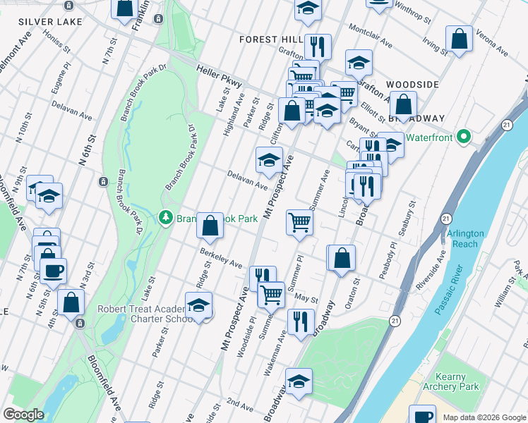 map of restaurants, bars, coffee shops, grocery stores, and more near 619 Clifton Avenue in Newark