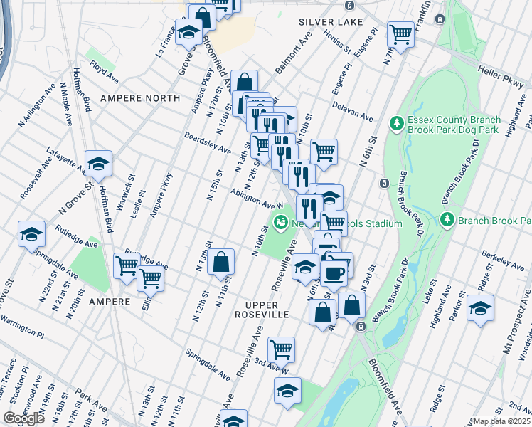 map of restaurants, bars, coffee shops, grocery stores, and more near 479 North 11th Street in Newark