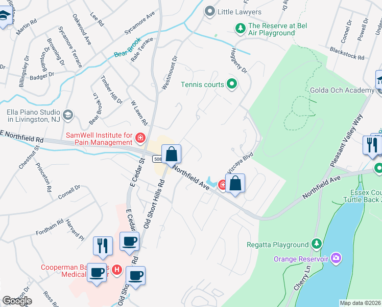 map of restaurants, bars, coffee shops, grocery stores, and more near 32 Herbert Terrace in Livingston