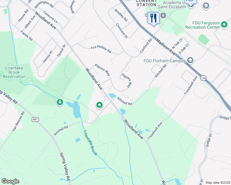 map of restaurants, bars, coffee shops, grocery stores, and more near 30 Pippins Way in Morristown
