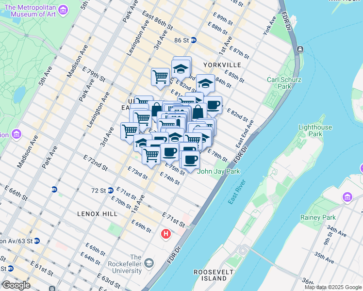 map of restaurants, bars, coffee shops, grocery stores, and more near in New York