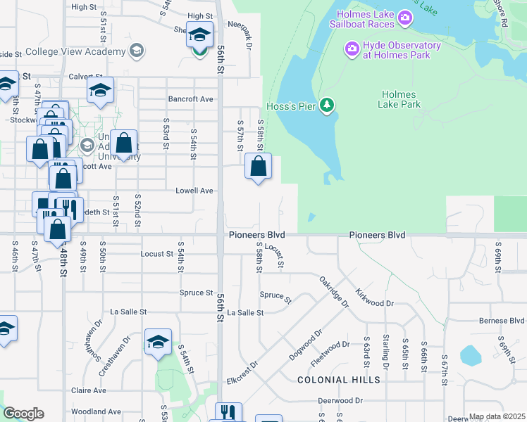 map of restaurants, bars, coffee shops, grocery stores, and more near 4000 South 56th Street in Lincoln