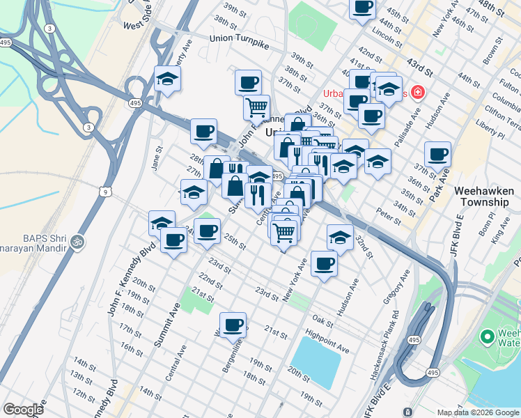 map of restaurants, bars, coffee shops, grocery stores, and more near 701 29th Street in Union City