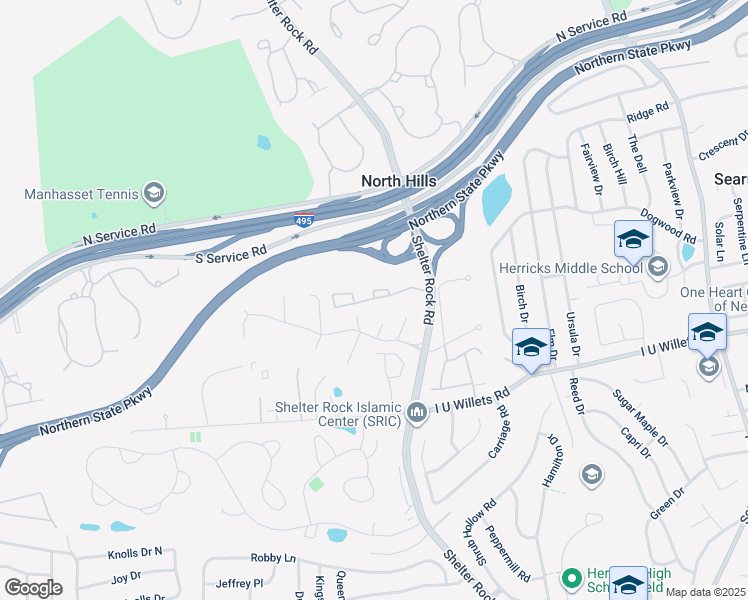 map of restaurants, bars, coffee shops, grocery stores, and more near 42 Wimbledon Drive in Roslyn