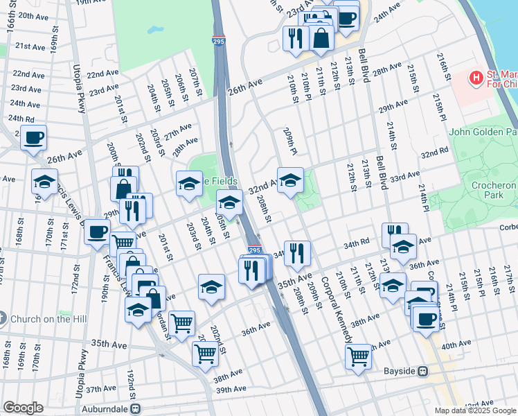 map of restaurants, bars, coffee shops, grocery stores, and more near in Queens
