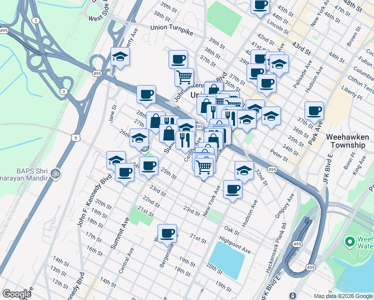 map of restaurants, bars, coffee shops, grocery stores, and more near 701 29th Street in Union City